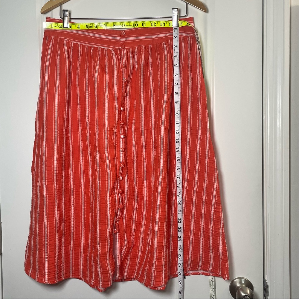 Single Thread Orange Striped Midi Skirt | Button Front | Boho Summer | Size L - Picture 8 of 9